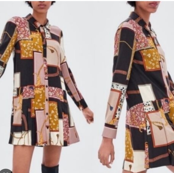 Zara TRF geometric patchwork chain print Retro mod shift dress size medium - Picture 1 of 10